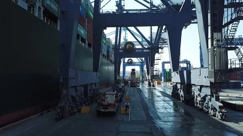 Cargo ship in port Stock Footage 126778023