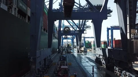 Cargo ship in port Stock Footage 126778176