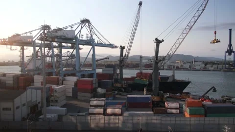 Cargo ship in port Stock Footage 138467681