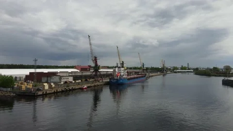 Cargo ship in port Stock Footage 159280923