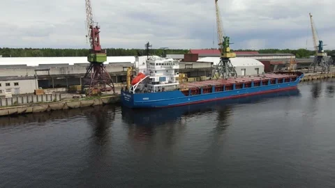 Cargo ship in port Stock Footage 159281049