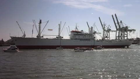 Cargo ship in port of Hamburg Stock Footage 310774004