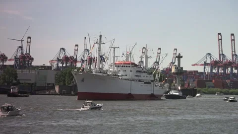 Cargo ship in port of Hamburg Stock Footage 310774073