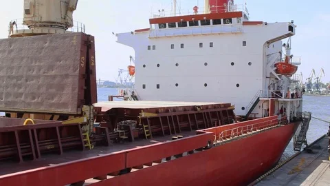 Cargo Ship is in the Port Pier at the Loading of Coal Stock Footage 120702552