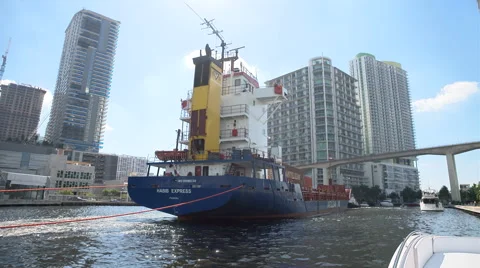 Cargo ship pulled in Miami Stock Footage 62571425