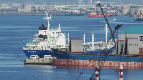 Cargo ship pulling into dock at a harbor, Hakodate, Japan, 2026.09.10. 動画素材 345431903