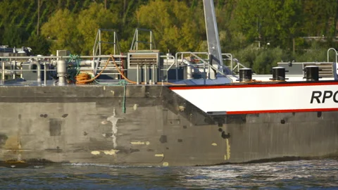 Cargo ship on the Rhine river Stock Footage 139181680