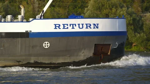 Cargo ship on the Rhine river Stock Footage 139183497