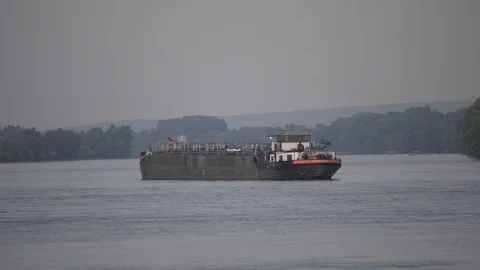 Cargo ship on the Rhine river in Germany 動画素材 113343616