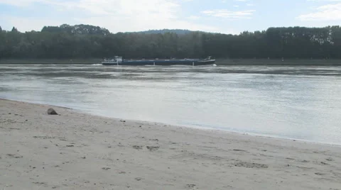 Cargo Ship on River Stock-Footage 1062205
