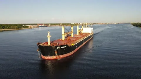 Cargo ship on the river Stock Footage 159277587
