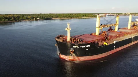 Cargo ship on the river Stock Footage 159277655