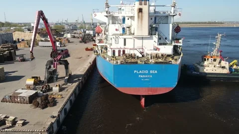 Cargo ship on the river Stock Footage 159278511