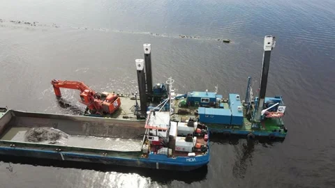 Cargo ship on the river Stock Footage 159280980