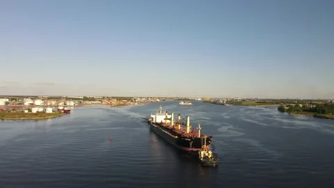 Cargo ship on the river Stock Footage 164643059