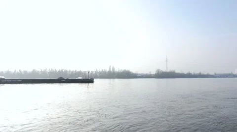 Cargo ship on River Rhine Stockbeeldmateriaal 59569071