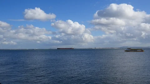 A cargo ship on the river Tejo in Lisboa Stock Footage 90258060