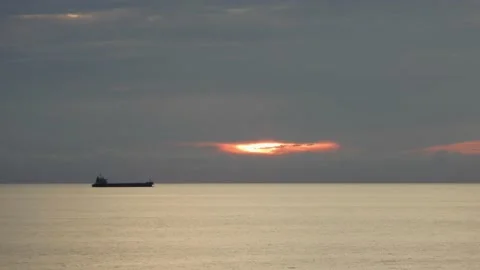 Cargo Ship Sailing Backlight Stock Footage 202196045
