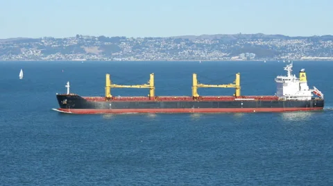 Cargo ship sailing in the bay Stock Footage 48593815