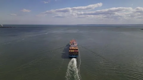 Cargo ship sailing on Hudson River. arriving to New York Stock-Footage 241943736