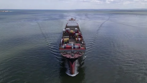 Cargo ship sailing on Hudson River. arriving to New York Stock Footage 241944061
