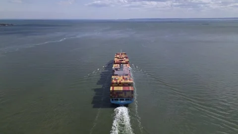 Cargo ship sailing on Hudson River. arriving to New York 動画素材 241944063