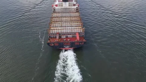 Cargo ship sailing on Hudson River. arriving to New York Stock Footage 241944093