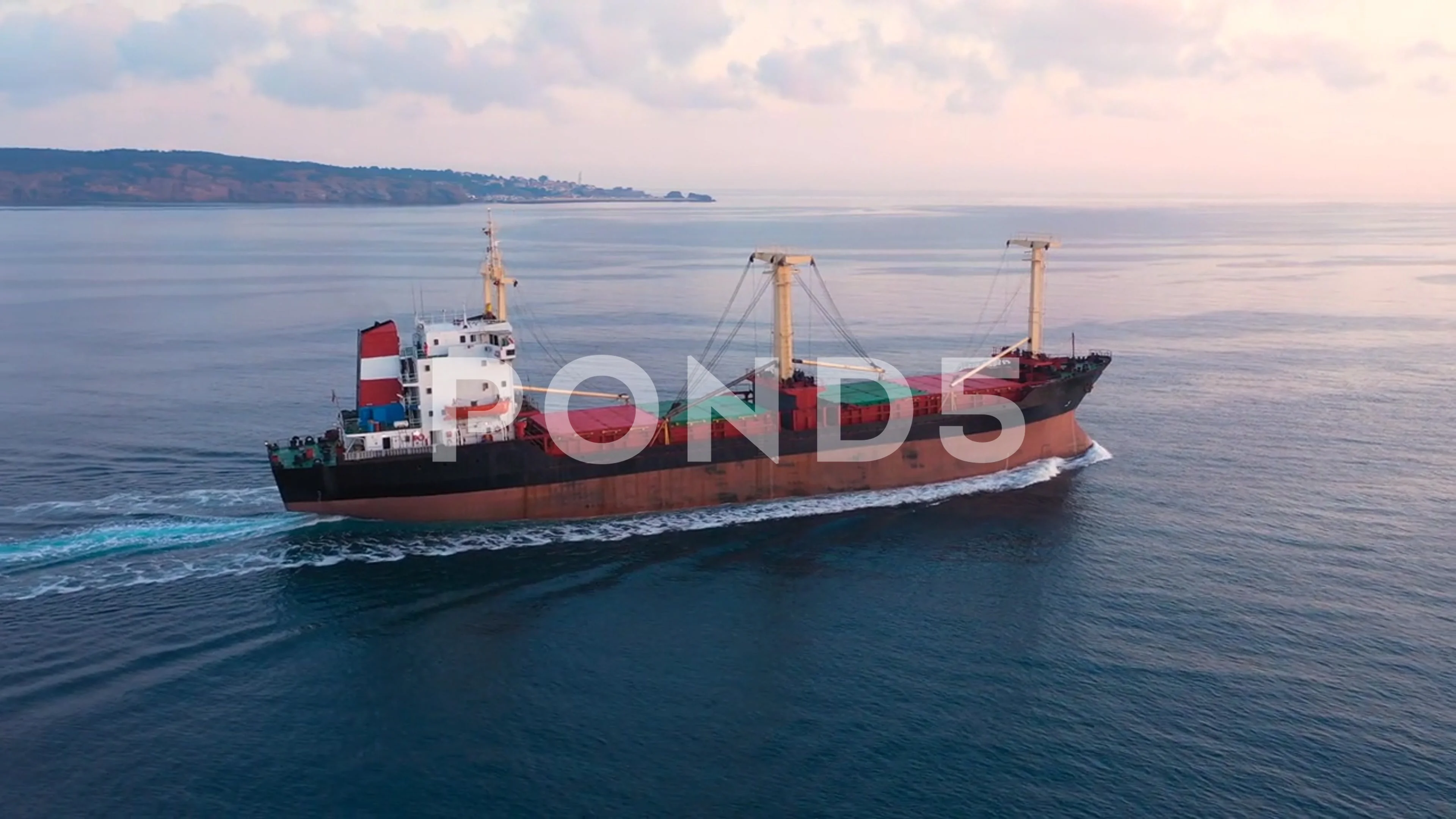 Cargo ship sailing northbound on Istanbul Strait. Aerial view A bulk carrier