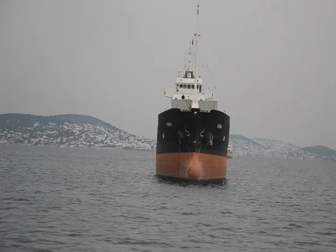 Cargo ship sailing from open sea. Stock Footage 76894737
