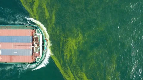 Cargo ship sailing on pollution sea with aerial shot. Stock-Footage 112600826