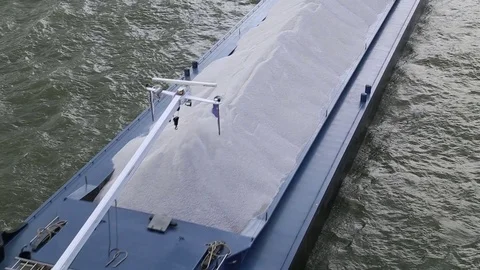 Cargo ship sailing on the river Stock Footage 80978064