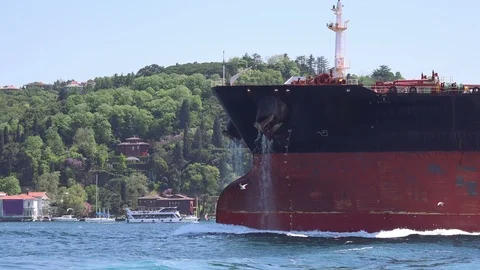 Cargo ship sails on the Bosphorus,  Turkey, Istanbul Video stock 94928093