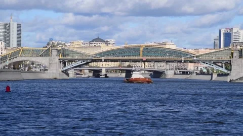 Cargo ship sails in Moscow Stock Footage 261731724