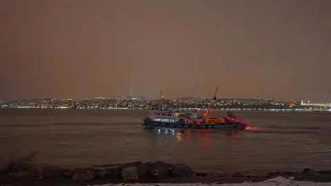 Cargo ship sails through the Bosphorus Stock Footage 172736827