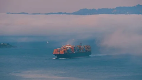 Cargo Ship in the San Francisco Bay Video stock 79782998