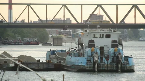 Cargo ship on Sava river Stockbeeldmateriaal 4279548