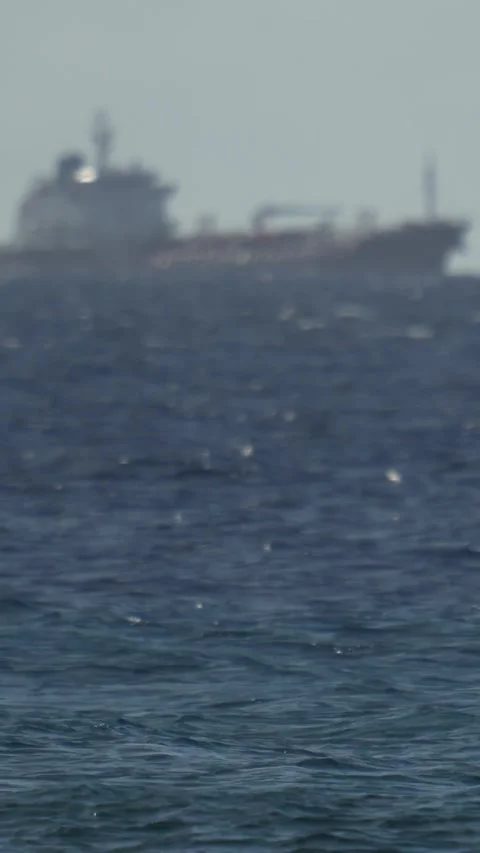 Cargo ship in the sea at day time.Vertical video Stock Footage 302423155