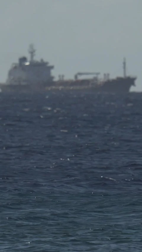 Cargo ship in the sea at day time.Vertical video Stock Footage 302423165