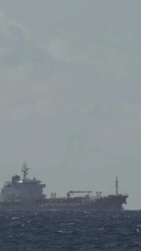 Cargo ship in the sea at day time.Vertical video Stock Footage 302423170
