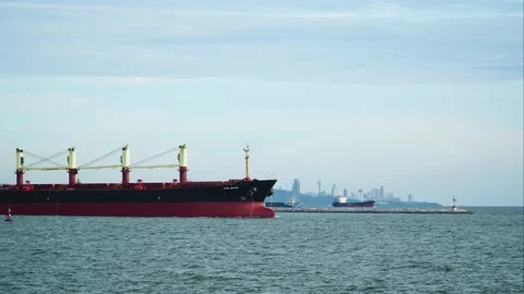 Cargo ship in the sea. Stock Footage 137885748