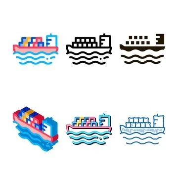 Cargo ship at sea stylized icon vector outline Stock Illustration