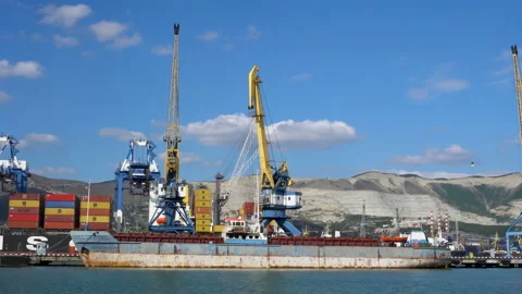 Cargo ship in the seaport 4K Stock Footage 137925237