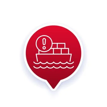 Cargo ship, shipment delay line icon, vector Stock Illustration