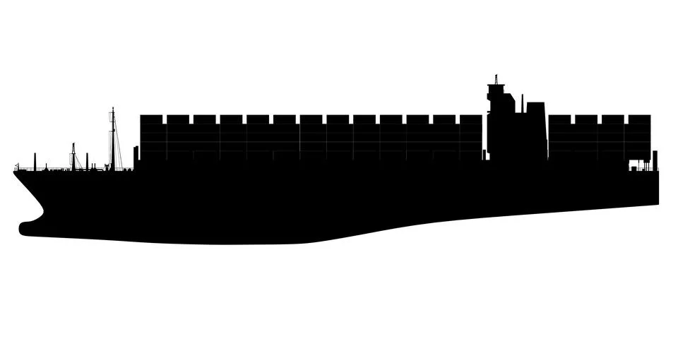 Cargo ship silhouette with containers vector illustration isolated on a white Stock Illustration