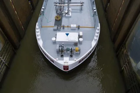 Cargo ship in sluice Stock Photos