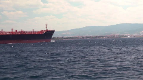 Cargo ship in the strait Stock Footage 247841563