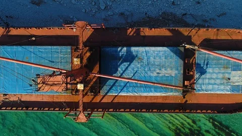Cargo Ship is Stranded. The Storm Washed the Vessel Ashore. View From Above Stock Footage 105721632