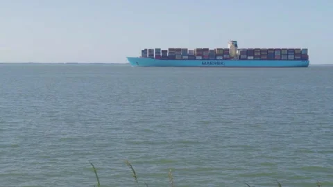 Cargo ship in a sunny day in Terneuzen, The Netherlands Stock Footage