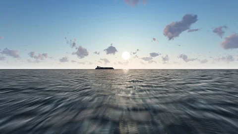 Cargo ship at sunset, Aerial view container ship at sunset, 3D Rendering, 4K Stock Footage 120409814