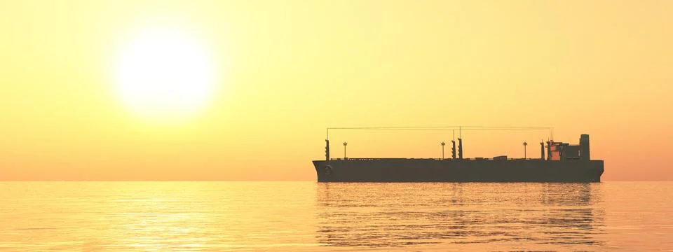 Cargo ship at sunset Stock Illustration
